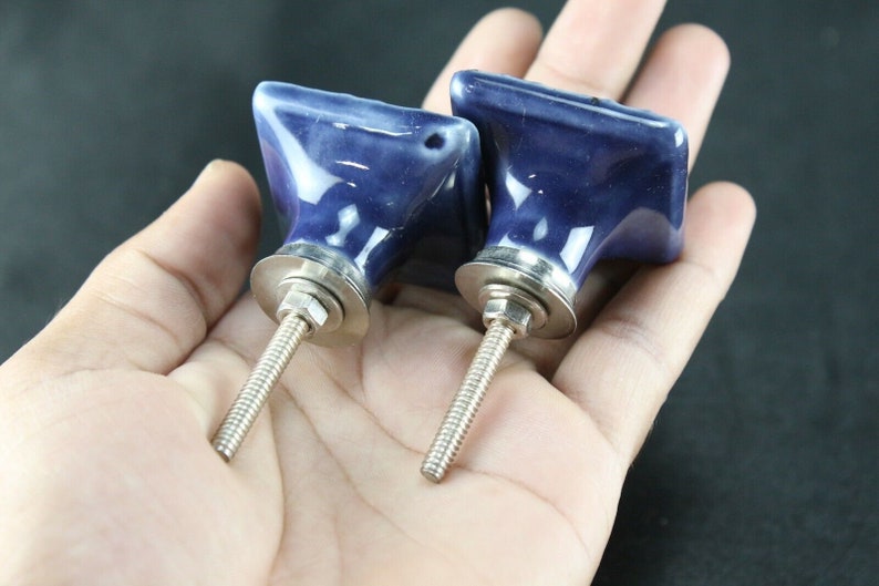 Blue Ceramic Square Knobs: Geometric Dresser Drawer Pulls - Set of 2 image 10