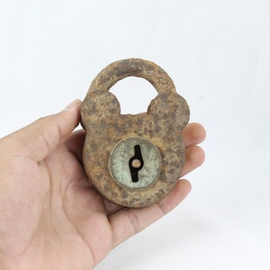 Antique Rusted Old Iron Padlock - No Keys, Jammed, Collectible Decorative Lock