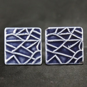 Blue Ceramic Square Knobs: Geometric Dresser Drawer Pulls - Set of 2 image 3