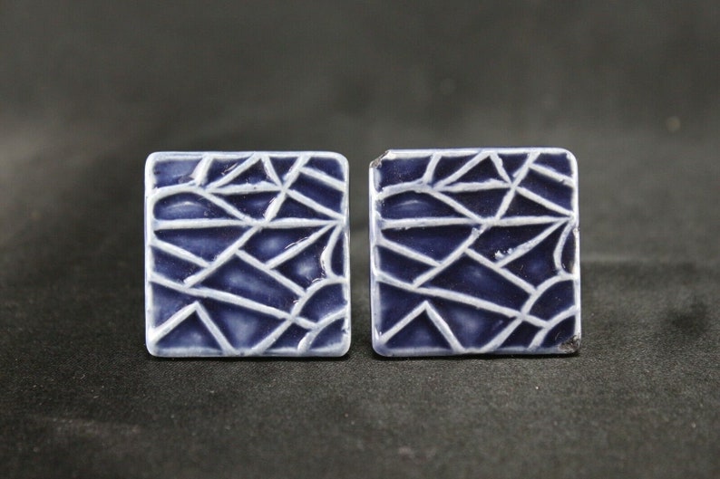Blue Ceramic Square Knobs: Geometric Dresser Drawer Pulls - Set of 2 image 3