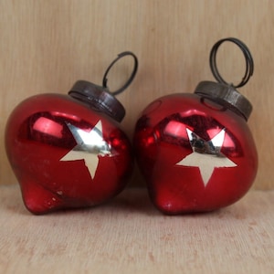 Old Kugel Red Glass Ball Stars Vintage Christmas Decorative Ornament Set 2 Pcs