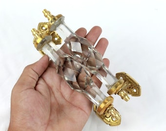 Victorian Style Clear Glass Door Handle Set: Vintage Brass Accents, 2 Pcs