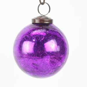 Purple Crackle Glass Christmas Ornament Vintage Handblown Tree Decoration Ball
