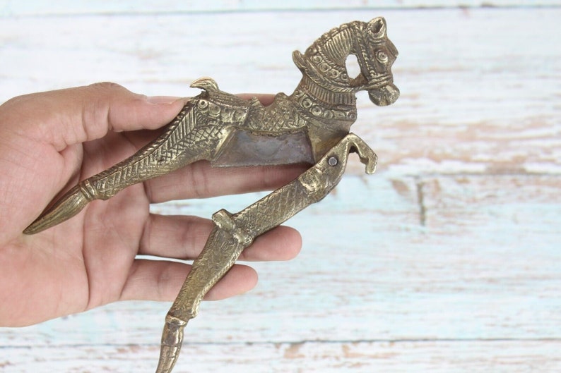 Vintage Brass Horse Nutcracker: Old World Decor Collectible image 3