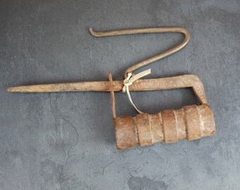 Vintage Rustic Iron Door Lock - Antique Indian Collectible Primitive Style Lock