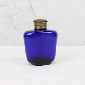 Vintage Cobalt Blue Glass Bottle with Brass Lid