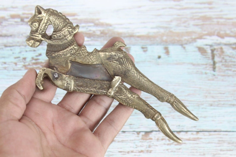 Vintage Brass Horse Nutcracker: Old World Decor Collectible image 1