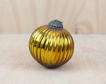 Antique Gold Ribbed Mercury Glass Kugel Ball: Vintage Christmas Ornament