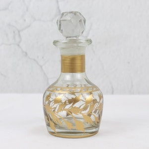 Vintage French Oil Perfume Bottle Antique Gold Pattern Design Glass Cap