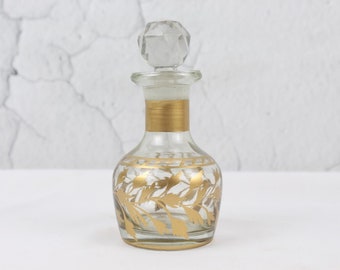 Vintage French Oil Perfume Bottle Antique Gold Pattern Design Glass Cap