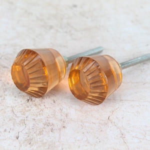 Amber Cut Glass Drawer Knobs - Set of 2 Boho Cabinet Hardware