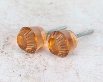 Amber Cut Glass Drawer Knobs - Set of 2 Boho Cabinet Hardware