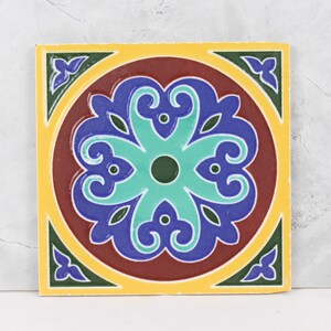 Handmade Ceramic Mosaic Tile: Vibrant Floral Design