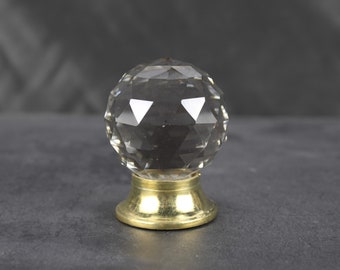 Vintage Diamond Cut Glass Door Knob - Handmade Brass Fitting