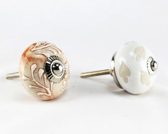Assorted Ceramic Door Knobs: Cabinet Drawer Dresser Kitchen Decor Pull - 2 Pc