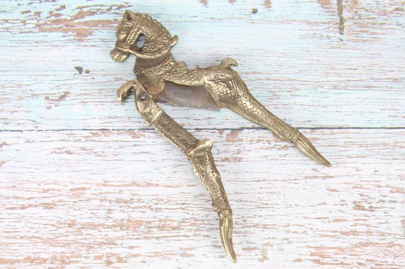 Vintage Brass Horse Nutcracker: Old World Decor Collectible image 10