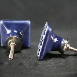 Blue Ceramic Square Knobs: Geometric Dresser Drawer Pulls - Set of 2 image 4