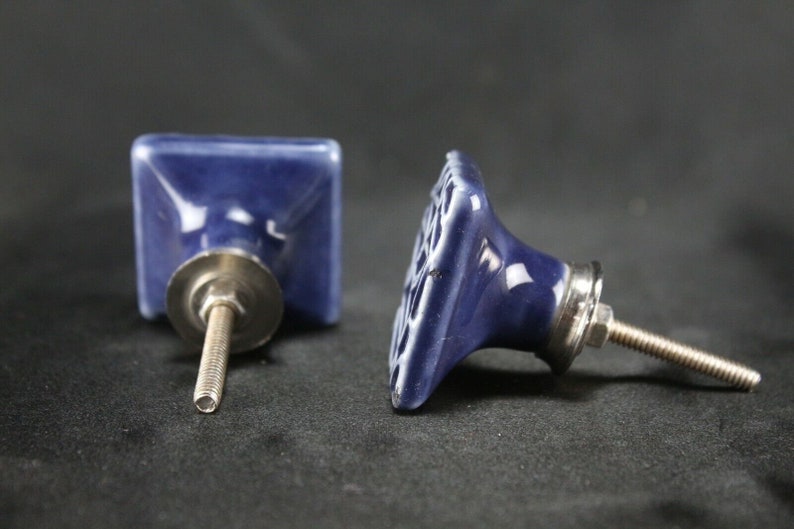 Blue Ceramic Square Knobs: Geometric Dresser Drawer Pulls - Set of 2 image 4
