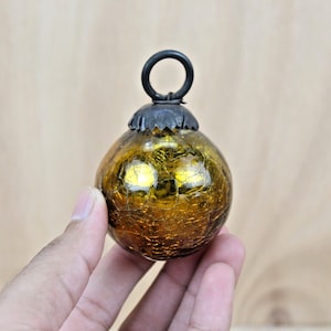 Antique Crackle Gold Glass Small Kugel Christmas Tree Decor Ornament