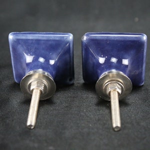 Blue Ceramic Square Knobs: Geometric Dresser Drawer Pulls - Set of 2 image 5