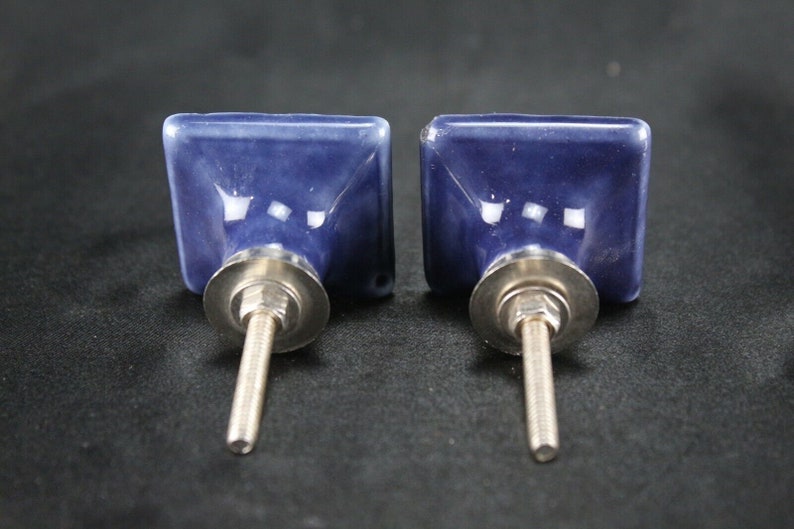 Blue Ceramic Square Knobs: Geometric Dresser Drawer Pulls - Set of 2 image 5