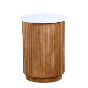 Mango Wood Round Side Table: Indian Carved Home Decor