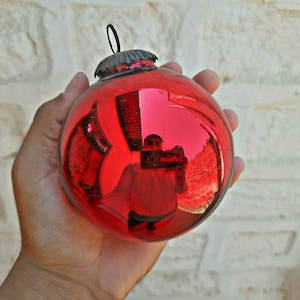 Old Red Kugel Glass Ball Christmas Decor Ornament Vintage Style Round Ball
