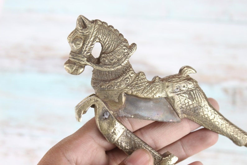 Vintage Brass Horse Nutcracker: Old World Decor Collectible image 7