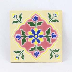 Vintage Moroccan Mosaic Floral Art Tile - Embossed Ceramic in a Stylish Design