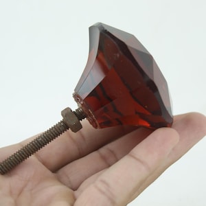 Vintage Dark Amber Glass Knob: Gem Diamond Drawer Pull