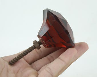 Vintage Dark Amber Glass Knob: Gem Diamond Drawer Pull