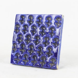 Small Dark Blue Cement Tile with White Christmas Tree Design, 3.5 Inch Square