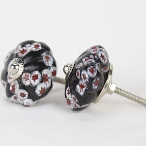 Black & White Floral Ceramic Cabinet Knobs: Vintage Style Drawer Pulls