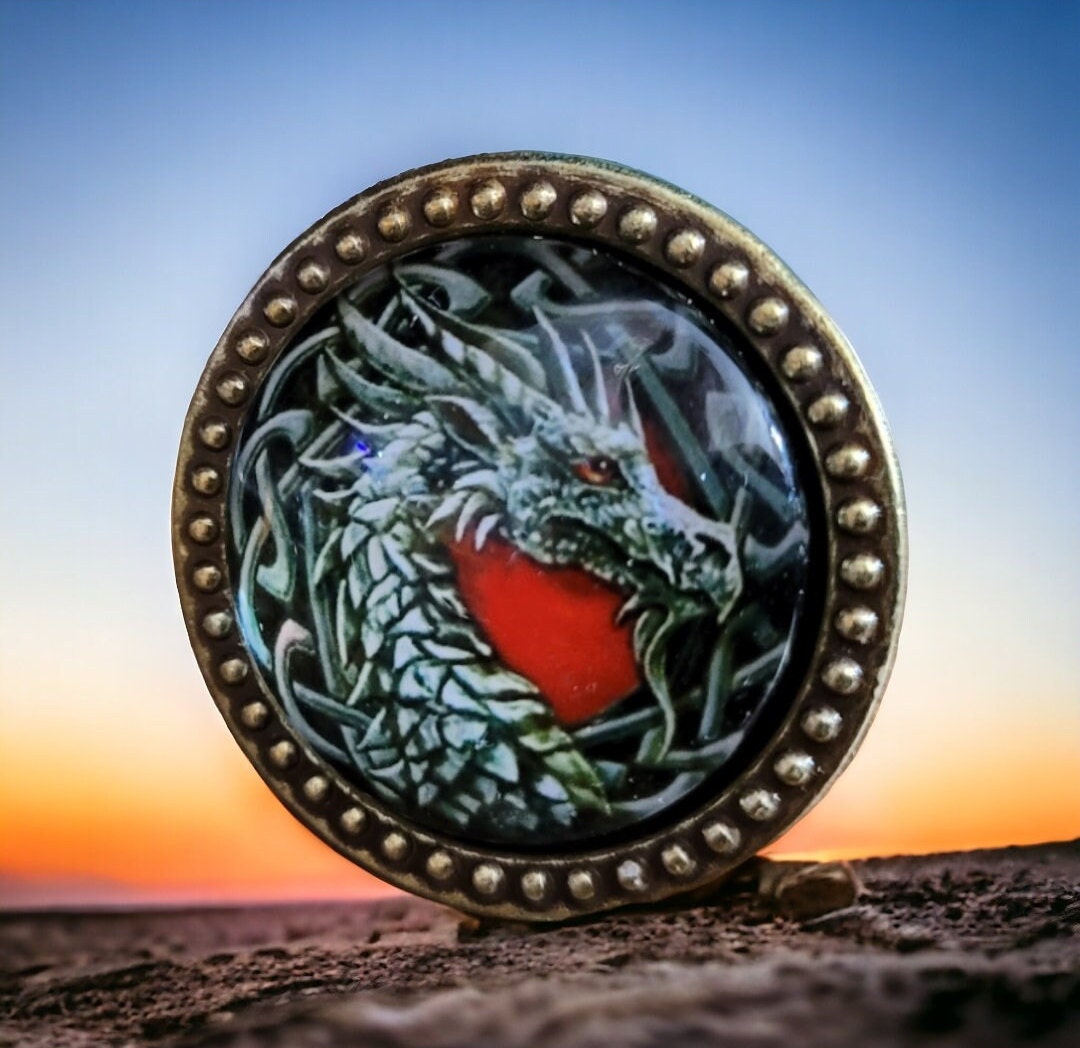 Vintage Gold Celtic Domed GLASS Dragon Dragons Drawer Knob