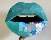 Paper Lips Mermaid Print Wall Art for Home Office or Salon Teal Glitter and Pearl under the Sea Lippies Gift for Fashion Blogger
