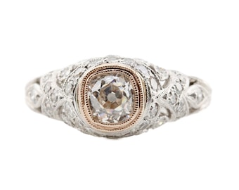 Art Deco Platinum & Rose Gold 0.80ct Diamond Engagement Ring