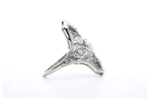 Art Deco Platinum, European Cut Diamond, & Sapphi… - image 2