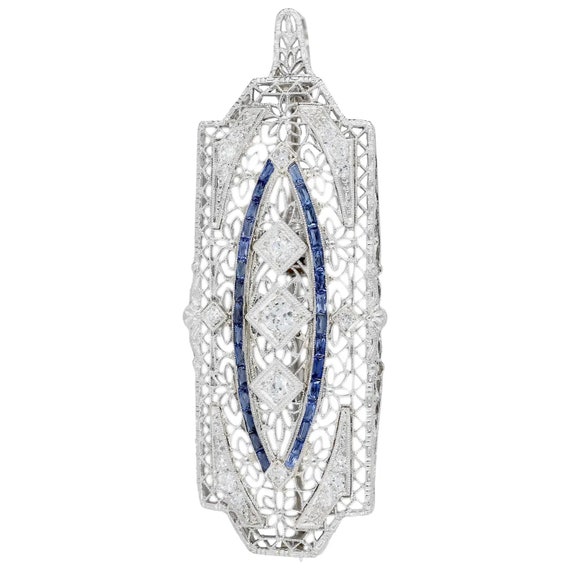 Sale! Art Deco Floral Diamond & French Cut Sapphi… - image 1