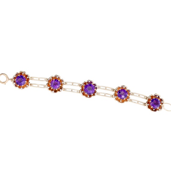 Sale! Mid Century Amethyst Flower Bracelet in 14K… - image 2
