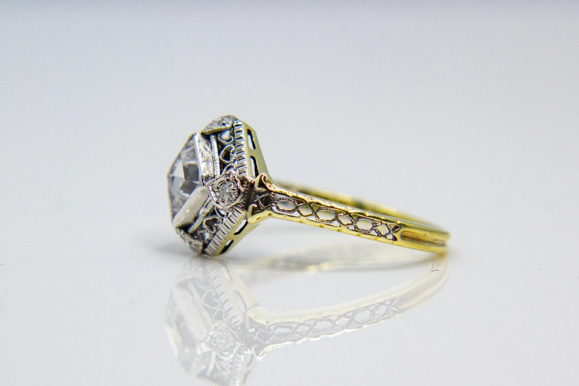 Sale Art Deco White Sapphire & Diamond Ring in Platinum and | Etsy