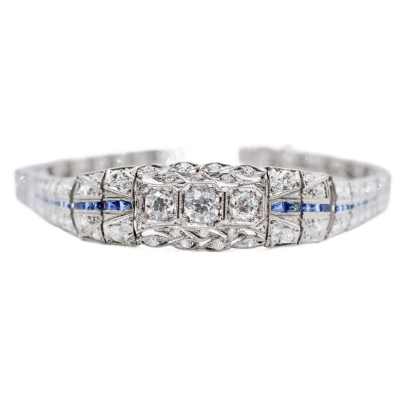 Art Deco 5.06ctw Diamond & Sapphire Bracelet in P… - image 1