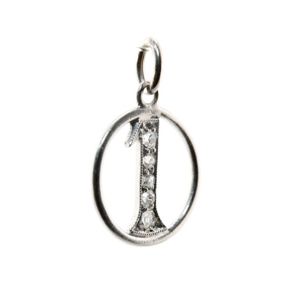 Sale! Art Deco Diamond Number One 1 Charm in Plat… - image 2