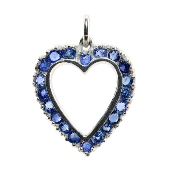 Sale! Art Deco Sapphire Heart Pendant Charm in Pl… - image 1
