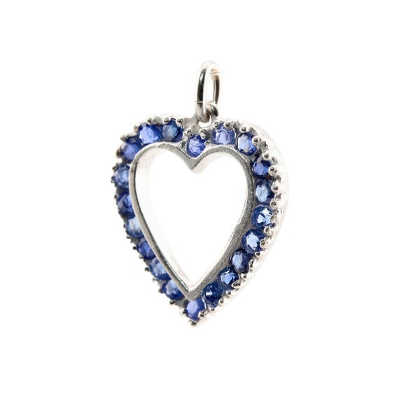 Sale! Art Deco Sapphire Heart Pendant Charm in Pl… - image 3