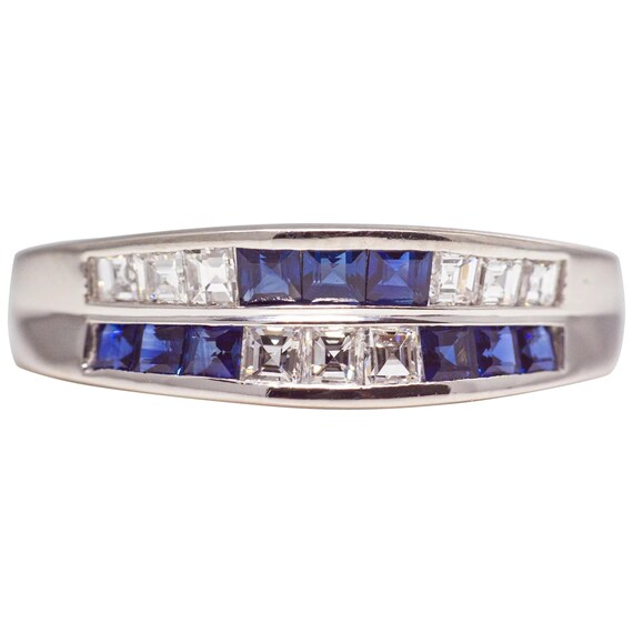 Art Deco Step Cut Diamond & Sapphire Band in Plati