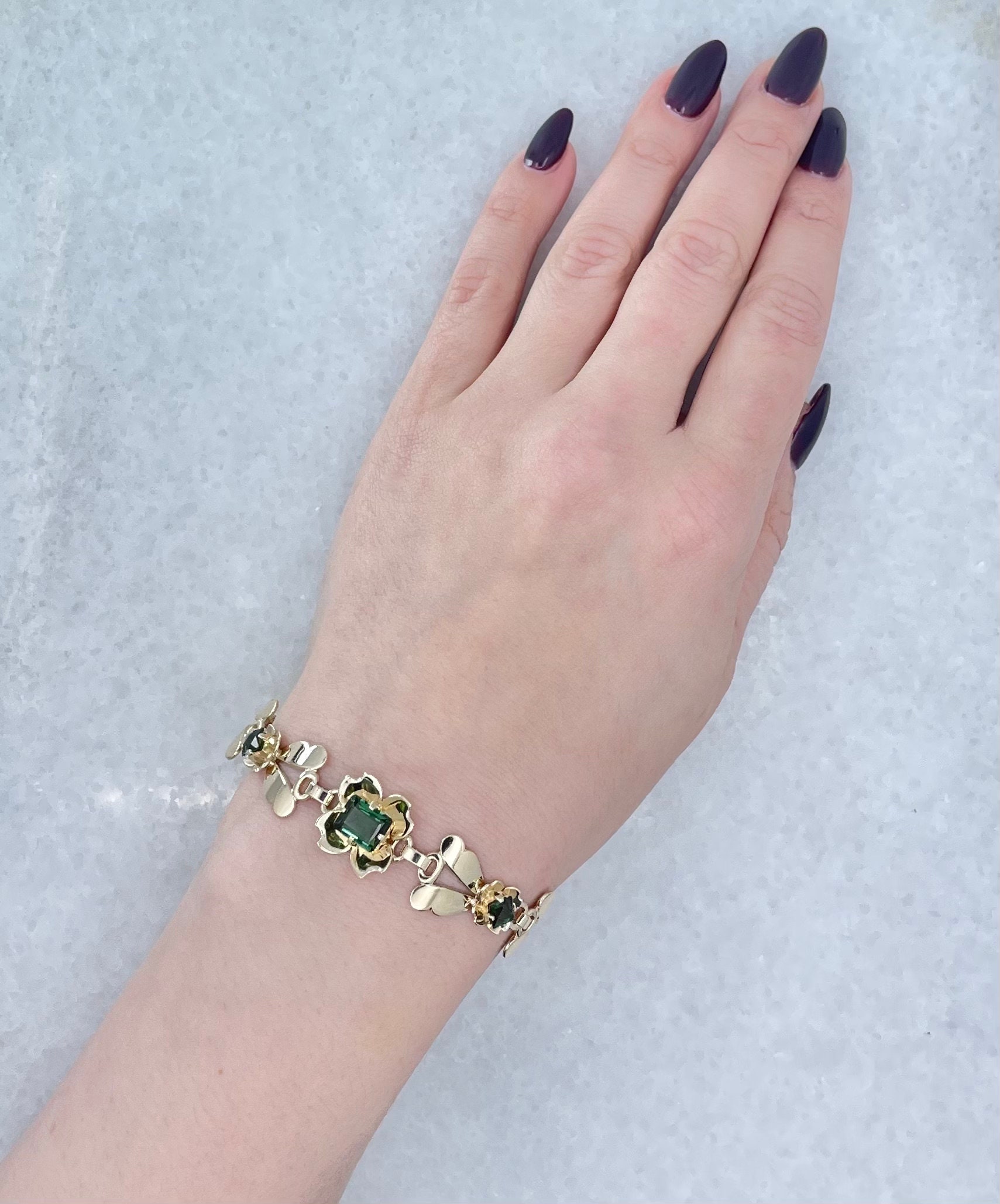 Retro Tiffany Company Green Tourmaline Four Leaf Clover Bracelet