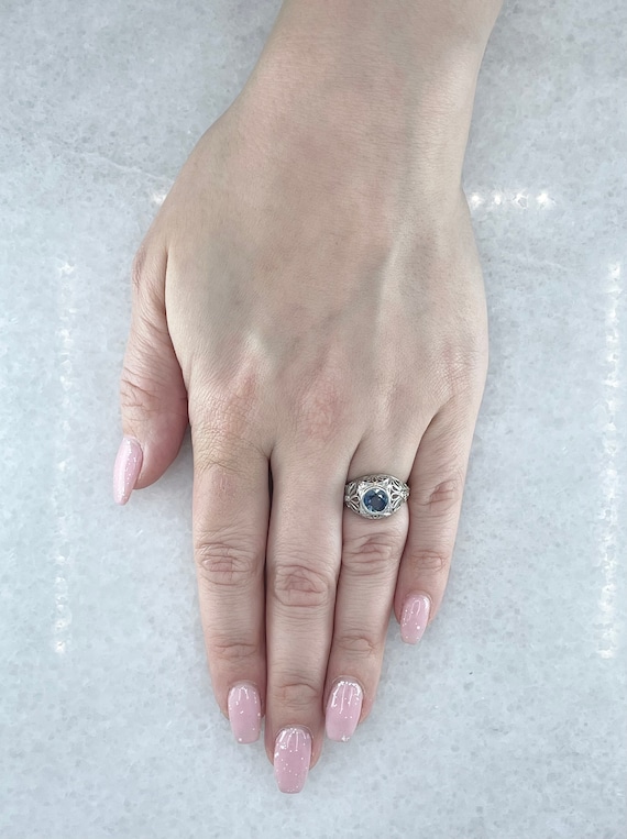 Edwardian Belle Epoque Sapphire & Diamond Filigre… - image 5