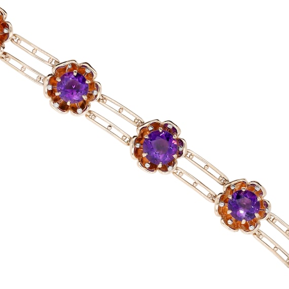 Sale! Mid Century Amethyst Flower Bracelet in 14K… - image 1