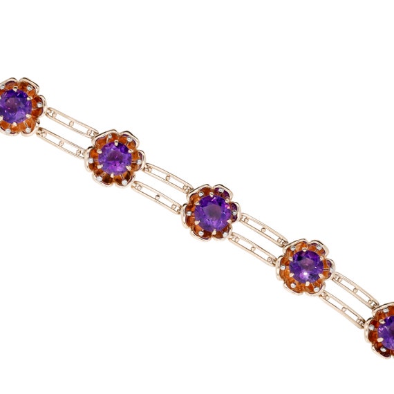 Sale! Mid Century Amethyst Flower Bracelet in 14K… - image 3