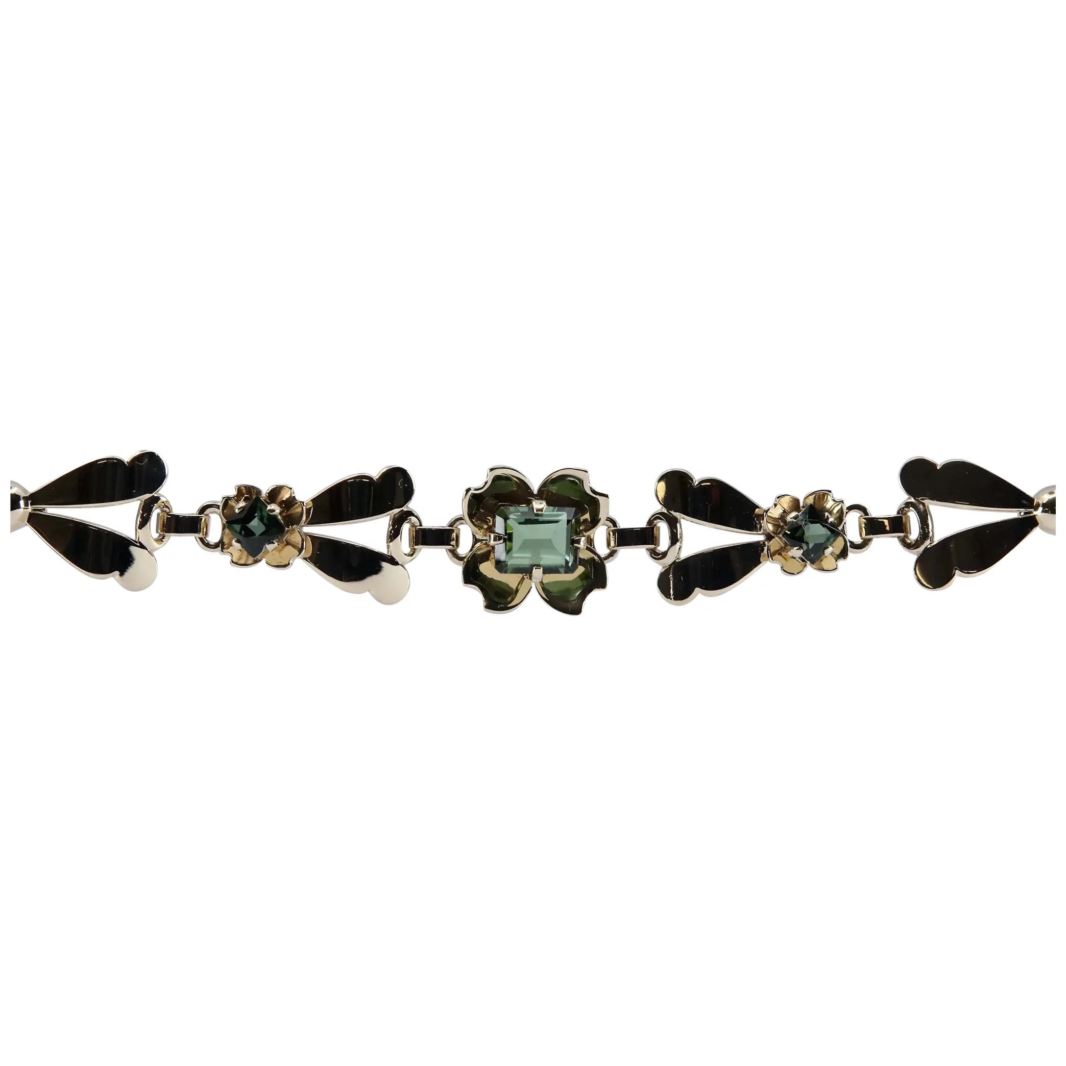 Retro Tiffany Company Green Tourmaline Four Leaf Clover Bracelet